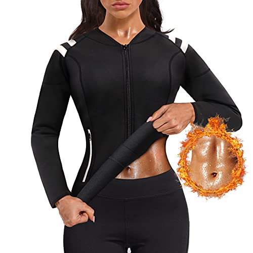 Bingrong Damen Sauna Effekt Anzug Taille Waist Trainer Fitness Lange Ärmel Neopren Shirt Abnehmen Training Korsett Bauchweg Schwitzeffekt Schwitzjacke Thermo Body Shaper(Schwarz, X-Large) von Bingrong