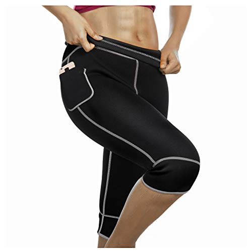 Bingrong Damen Sauna Effekt Sporthose Hohe Taille Neoprene Training Abnehmen Thermal Schweiß Schnelltrocknend Tasche Bauchkontrolle Oberschenkel Shaper, Schwarz-weiß, S von Bingrong