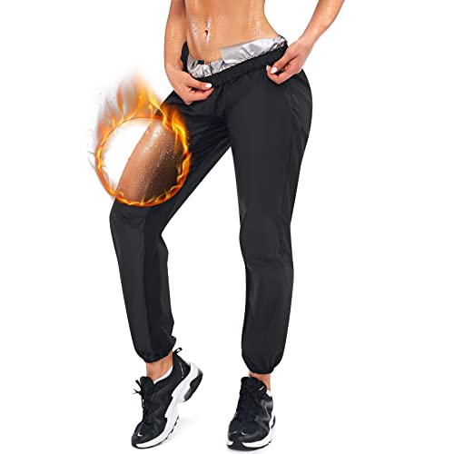 Bingrong Damen Sauna Jogginghose Sporthose Hohe Taille Trainingshose Lang Schwitzhose zum Abnehmen Damen Schnelltrocknend Sweathose Sweatpants Bauchkontrolle Fitness Body Shaper (Schwarz, Small) von Bingrong