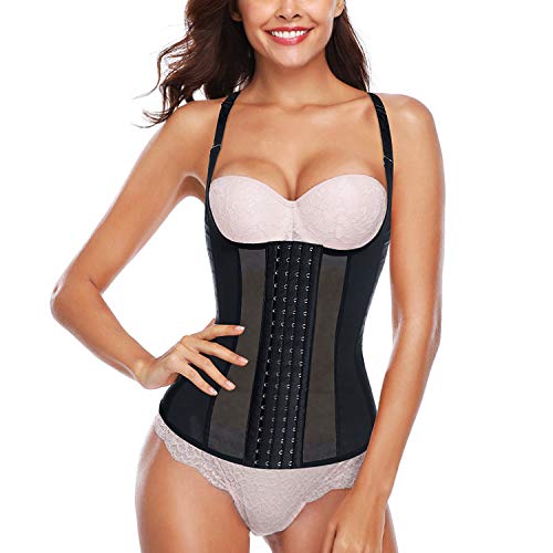 Bingrong Damen Unterbrust Korsett Bauchweg Taillenmieder Stark Formend Body Shaper Körperformer Waist Trainer Korsage Mieder Verstellbar Oberteil Shapewear Tanktop, schwarz, L von Bingrong