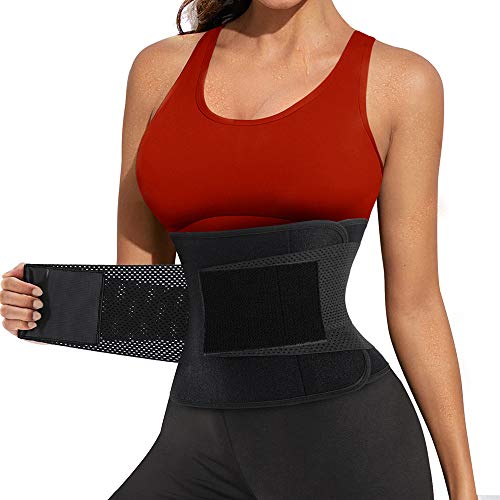 Bingrong Damen Waist Trainer Bauchweggürtel Schwitzgürtel Bauchgürtel Corset Taillenformer Bauch Weg Body Shaper Verstellbarer Fitness Gürtel (Medium, Schwarz) von Bingrong