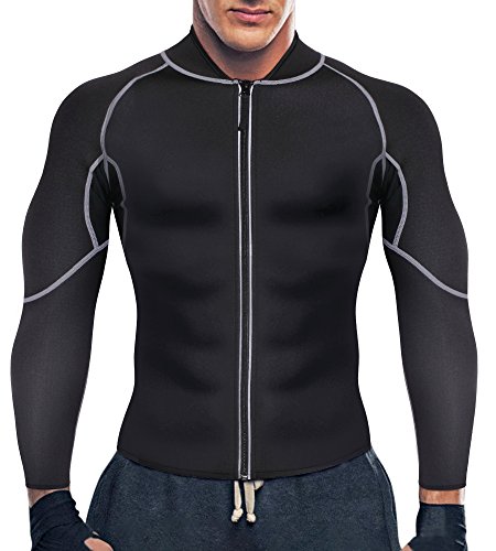 Bingrong Herren Neopren Sauna-Anzüge Lange Ärmel Fitness Thermo Shapewear Hohe Kompression Trainingsoberteile Sportbekleidung Körperformer für Gewichtsverlust (Schwarz, S) von Bingrong