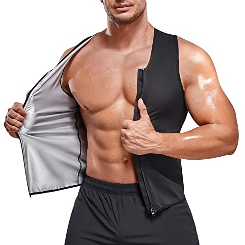 Bingrong Herren Sauna Weste Bauchweggürtel Sauna Shirt Schwitzweste Fitness Thermo Body Shaper Sauna Effekt Bauchweg Tank Top Herren Saunaweste Kompression Shirt mit Reißverschluss von Bingrong