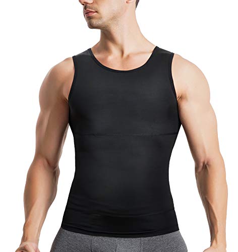 Bingrong Herren Kompressionsshirt Unterhemden Shapewear Bauch Weg Unterhemd für Männer Sport Tank Top Feinripp Muskelshirt Figurformend Body Shaper, Schwarz ,M von Bingrong