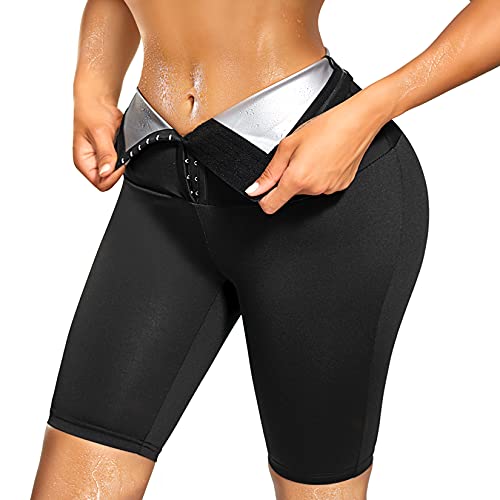 Bingrong Sauna Jogginghose Sporthose Damen Sauna Hose Shorts Hohe Taille Trainingshose Schwitzhose Waist Trainer Abnehmen Fitness Body Shaper Sauna Anzug (S, Schwarz) von Bingrong