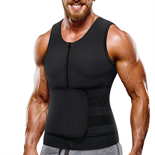 Bingrong Sauna Weste Herren Bauchweggürtel Shirt Schwitzweste Fitness Saunaeffekt Bauchweg Tank Top Saunaweste Kompression Shirt mit Reißverschluss von Bingrong