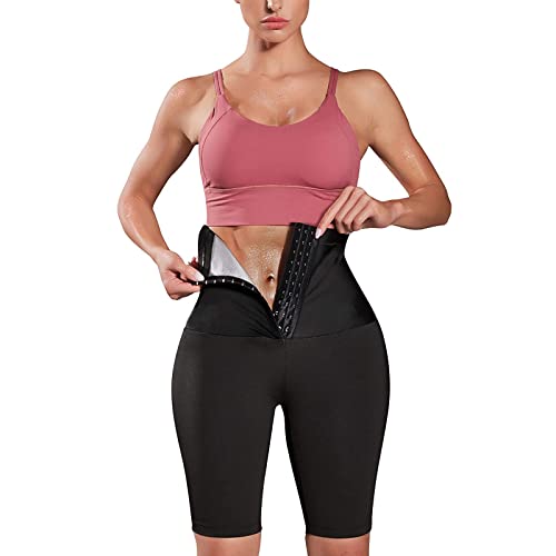 Bingrong Saunahose zum Abnehmen Damen Sauna Sports Kurze Hose Hohe Taille Training Sporthose Anti Cellulite Leggings Booty Push Up Sweathose Yoga Hosen Bauchkontrolle Body Shaper (L, Schwarz) von Bingrong