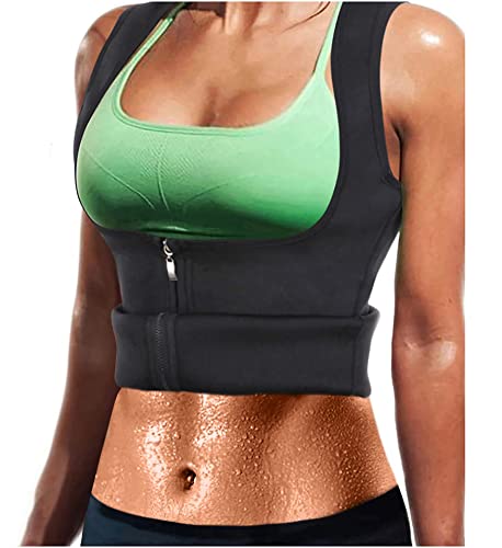 Bingrong Damen Unterbrust Top Formende Weste BauchWeg & Sauna Schwitzeffekt Taillerformer mit Träger & Reißverschluss Neopren Fitness Taillenmieder flexibel stark formend Sport Body, Schwarz, S von Bingrong
