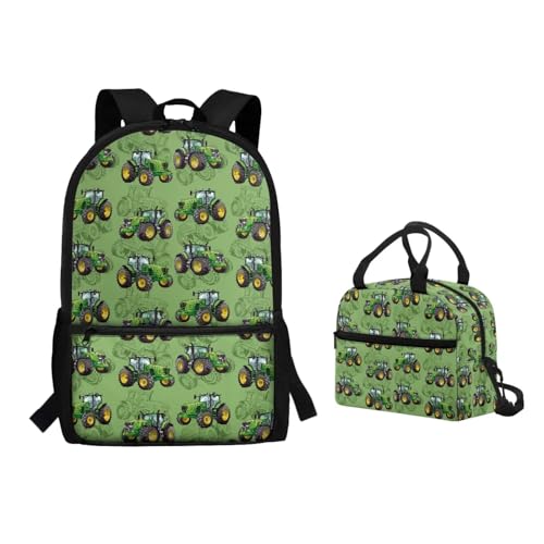 Binienty 2-teiliges Rucksack-Set mit Lunchtasche für Kinder, Kleinkinder, Mädchen, Jungen, niedlicher, leichter Schulrucksack, Cartoon Traktor, Einheitsgröße, Kinderrucksack von Binienty