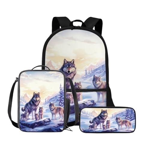 Binienty 3-teiliges Schultaschen-Set, Rucksack mit Lunchtasche und Federmäppchen für Kinder, Kleinkinder, Mädchen, Jungen, schwarze katze, Einheitsgröße, Kinderrucksack von Binienty