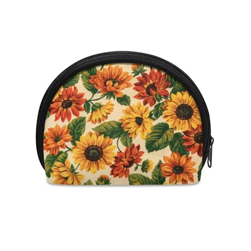 Binienty Bedruckte Mini-Münzgeldbörse für Damen, Münzbeutel mit Reißverschluss, Vintage Sonnenblume, Münztasche von Binienty