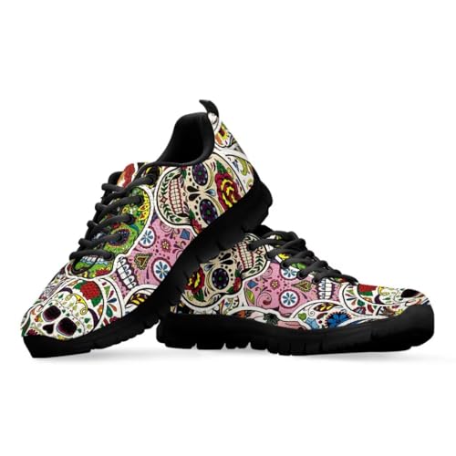 Binienty Bequeme Damen-Sneaker aus Memory-Schaum, leicht, für den ganzen Tag, Cartoon Sugar Skull, 38 EU von Binienty
