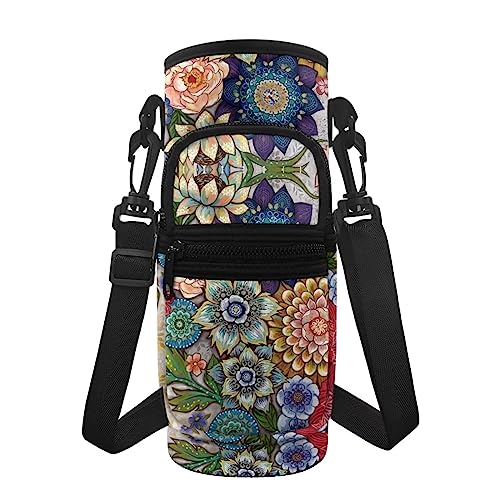 Binienty Boho-Blumen-Wasserflasche, Tragetasche, Halterung, Schultergurt, Tasche, Schultertasche, für Männer/Frauen, Wandern, Camping, Reisen, Arbeit von Binienty