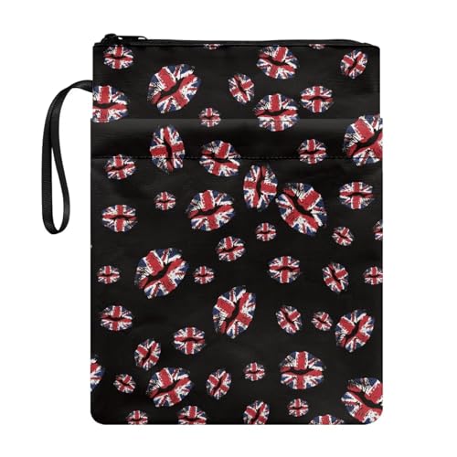 Binienty Buchhülle mit britischer Flagge und Reißverschluss für Kinder, Teenager, Buchhülle für Taschenbuch, große Stofftasche von Binienty