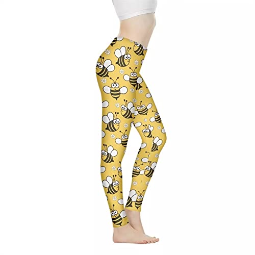 Binienty Capri-Leggings für Damen, hohe Taille, Bauchkontrolle, Leggings, butterweich, bauchfrei, Yogahose, modischer Grafikdruck, Cartoon Biene, XXX-Large von Binienty