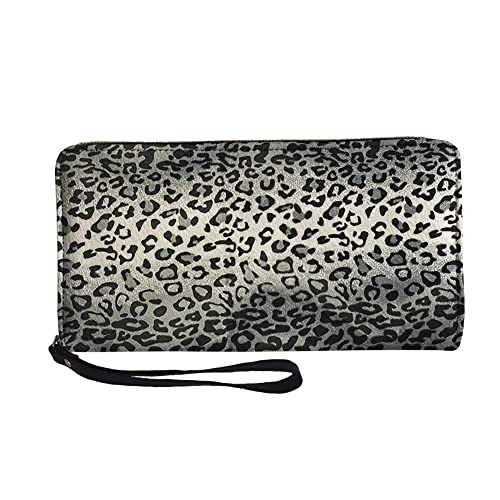 Binienty Damen-Geldbörse mit Reißverschluss, PU-Leder, mit Reißverschluss, Kartenhalter, Clutch, Handtasche, silberfarbener leopard, Einheitsgröße von Binienty