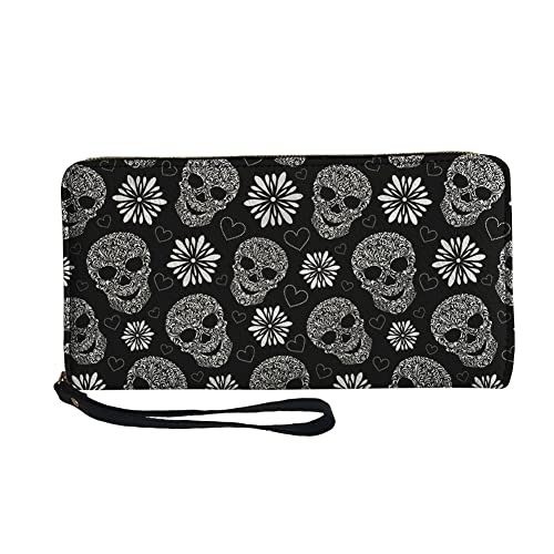 Binienty Damen-Geldbörse mit Reißverschluss, PU-Leder, mit Reißverschluss, Kartenhalter, Clutch, Handtasche, totenkopf, Einheitsgröße von Binienty