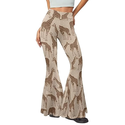 Binienty Damen High Waist Flare Leggings Buttery Soft Palazzo Pants, giraffe, M von Binienty