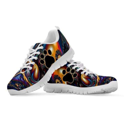 Binienty Damen Schnür-Sneaker mit Memory-Schaum Komfort Turnschuhe Outdoor Schuhe, Abstrakter Tintenspritzer Pfotenabdruck, 39 EU von Binienty
