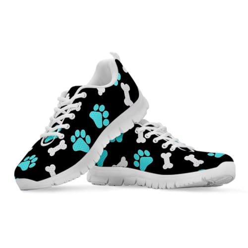 Binienty Damen Schnür-Sneaker mit Memory-Schaum Komfort Turnschuhe Outdoor Schuhe, Blauer Knochen mit Pfotenabdruck, 39 EU von Binienty