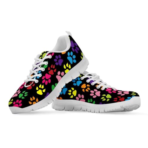 Binienty Damen Schnür-Sneaker mit Memory-Schaum Komfort Turnschuhe Outdoor Schuhe, Bunte Hundepfotenabdruck., 43 EU von Binienty