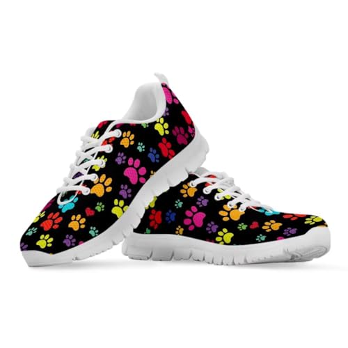 Binienty Damen Schnür-Sneaker mit Memory-Schaum Komfort Turnschuhe Outdoor Schuhe, Buntes Pfotenabdruck., 37 EU von Binienty
