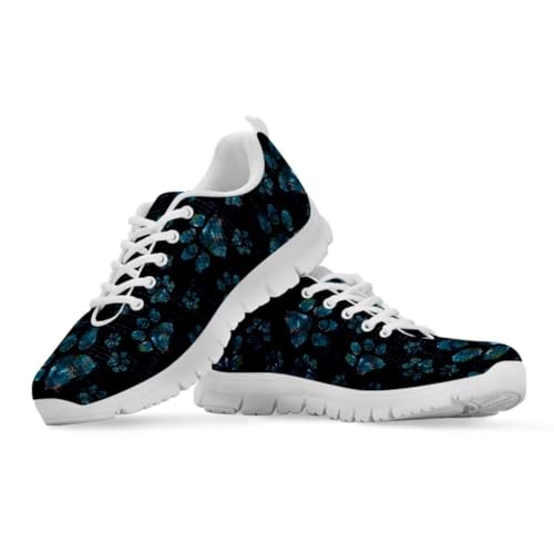Binienty Damen Schnür-Sneaker mit Memory-Schaum Komfort Turnschuhe Outdoor Schuhe, Dunkelblauer Pfotenabdruck, 40 EU von Binienty