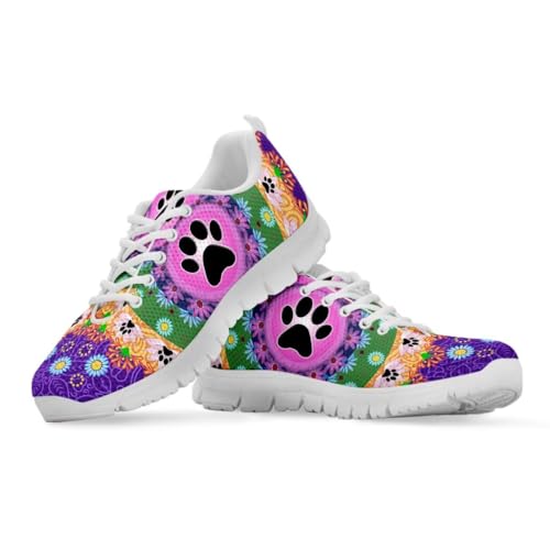 Binienty Damen Schnür-Sneaker mit Memory-Schaum Komfort Turnschuhe Outdoor Schuhe, Hippie Daisy Paw Print, 37 EU von Binienty