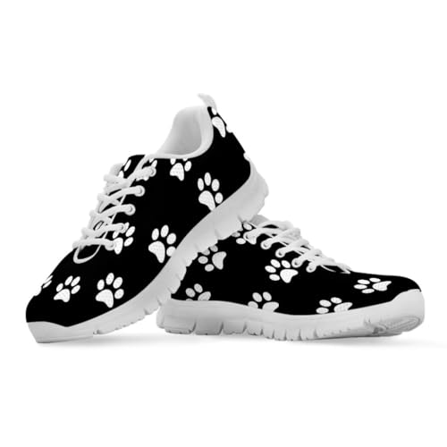 Binienty Damen Schnür-Sneaker mit Memory-Schaum Komfort Turnschuhe Outdoor Schuhe, Hundepfotenabdruck, 44 EU von Binienty