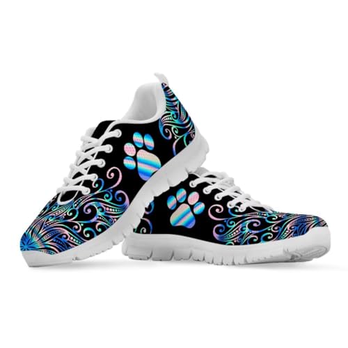 Binienty Damen Schnür-Sneaker mit Memory-Schaum Komfort Turnschuhe Outdoor Schuhe, Hundepfotenabdruck mit Farbverlauf, 38 EU von Binienty