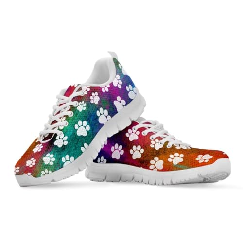 Binienty Damen Schnür-Sneaker mit Memory-Schaum Komfort Turnschuhe Outdoor Schuhe, Ink Splash Paw Print, 36 EU von Binienty