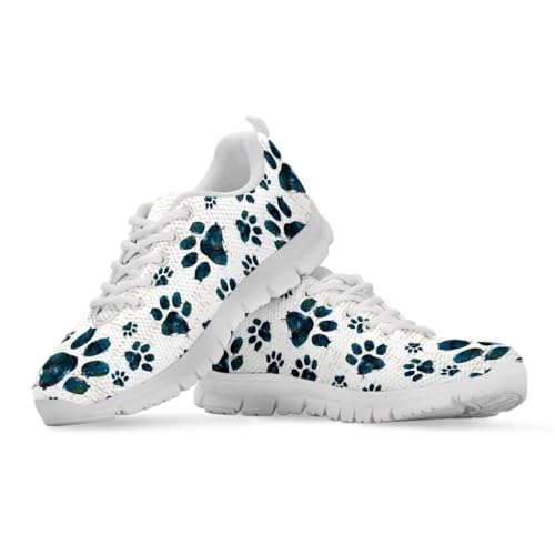 Binienty Damen Schnür-Sneaker mit Memory-Schaum Komfort Turnschuhe Outdoor Schuhe, Marineblauer Pfotenabdruck, 38 EU von Binienty