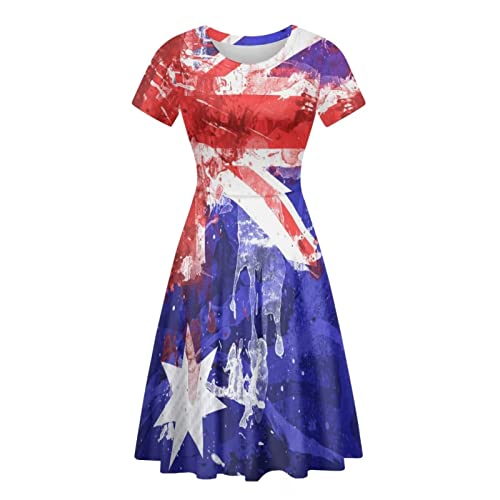 Binienty Damen Sommer Casual Lose Rundhals Kleid Rüschen Puffy Langarm Hohe Taille Midi Kleid, Batik-gefärbte britische Flagge, Medium von Binienty