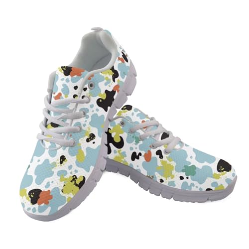 Binienty Damen-Turnschuhe für aktiven Lebensstil, leicht, bequem, athletisch, Fitnessstudio, Workout-Schuh, Blauer Kuhdruck, 42 EU von Binienty