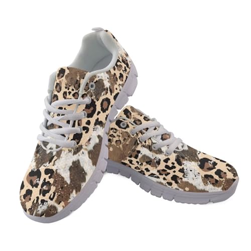 Binienty Damen-Turnschuhe für aktiven Lebensstil, leicht, bequem, athletisch, Fitnessstudio, Workout-Schuh, Kuh-Print, Leopardenmuster, 36 EU von Binienty