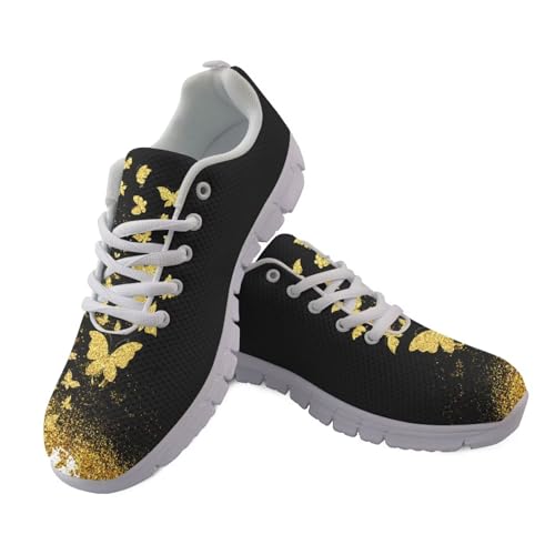 Binienty Damen-Wanderschuhe mit breitem Zehenbereich, lässiger Schnürschuh, Straßenlaufschuh, Goldfarbener Schmetterling, 37 EU Binienty Damen-Wanderschuhe mit breitem Zehenbereich, lässiger Schnürschuh, Straßenlaufschuh, Goldfarbener Schmetterling, 37 EU von Binienty
