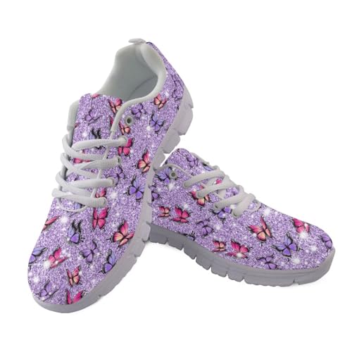 Binienty Damen-Wanderschuhe mit breitem Zehenbereich, lässiger Schnürschuh, Straßenlaufschuh, Lila Bling Butterfly, 40 EU Binienty Damen-Wanderschuhe mit breitem Zehenbereich, lässiger Schnürschuh, Straßenlaufschuh, Lila Bling Butterfly, 40 EU von Binienty