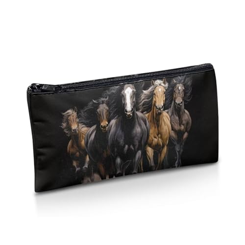 Binienty Federmäppchen mit Reißverschluss, großes Fassungsvermögen, Stiftehalter, Schreibwarenaufbewahrung, Stiftebeutel, Make-up-Tasche, Pferd Tier schwarz von Binienty