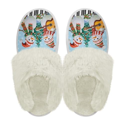Binienty Fuzzy Hausschuhe für Damen, für drinnen und draußen, Winter, weiche Hausschuhe, Schneemann-Klavier, 39.5/40.5 EU von Binienty