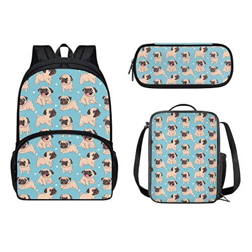 Binienty Grafikdruck Rucksack 3-teiliges Set Schultasche Büchertasche mit Lunchbox und Federmäppchen Set für Jungen Mädchen, Corgi, Einheitsgröße von Binienty