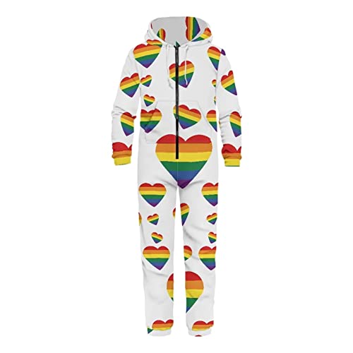 Binienty Herren Jumpsuit mit Kapuze und Reißverschluss, Herz Regenbogen, 4X-Large von Binienty