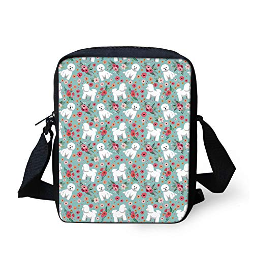 Binienty Kinder Messenger Bag Small Crossbody Schultertaschen für Reisen Schule Wandern, Bichon Frisé, Einheitsgröße von Binienty