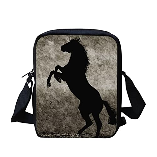 Binienty Kinder Messenger Bag Small Crossbody Schultertaschen für Reisen Schule Wandern, Black Horse-2, Einheitsgröße von Binienty