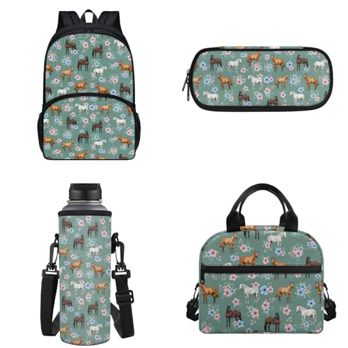 Binienty Kinder-Rucksack für Teenager, Mädchen, Jungen, Büchertaschen-Set, lässige Schultasche mit Lunchtasche, Federmäppchen, Wasserflaschentasche, Pferdeblume, Einheitsgröße von Binienty