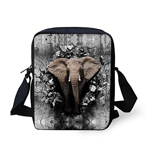 Binienty Kinder Messenger Bag Small Crossbody Schultertaschen für Reisen Schule Wandern, 3D-Elefant, Einheitsgröße von Binienty