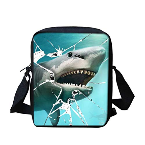 Binienty Kinder Messenger Bag Small Crossbody Schultertaschen für Reisen Schule Wandern, 3D Shark, Einheitsgröße von Binienty