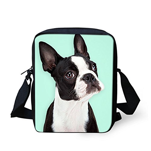 Binienty Kinder Messenger Bag Small Crossbody Schultertaschen für Reisen Schule Wandern, Boston Terrier, Einheitsgröße von Binienty