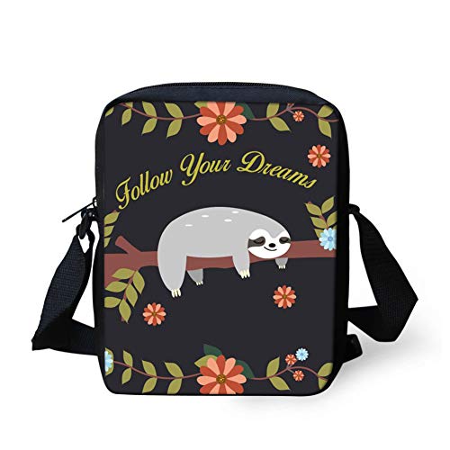 Binienty Kinder Messenger Bag Small Crossbody Schultertaschen für Reisen Schule Wandern, Cartoon Faultier, Einheitsgröße von Binienty