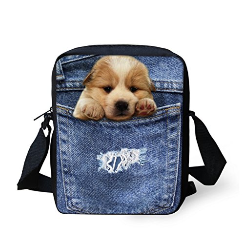 Binienty Kinder Messenger Bag Small Crossbody Schultertaschen für Reisen Schule Wandern, Denim Puppy, Einheitsgröße von Binienty