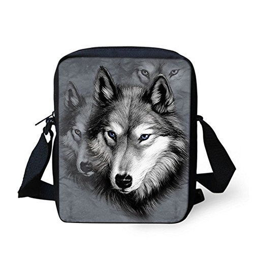 Binienty Kinder-Umhängetasche, kleine Umhängetasche, Handtasche, für Reisen, Schule, Wandern, Grauer Wolf, Einheitsgröße von Binienty